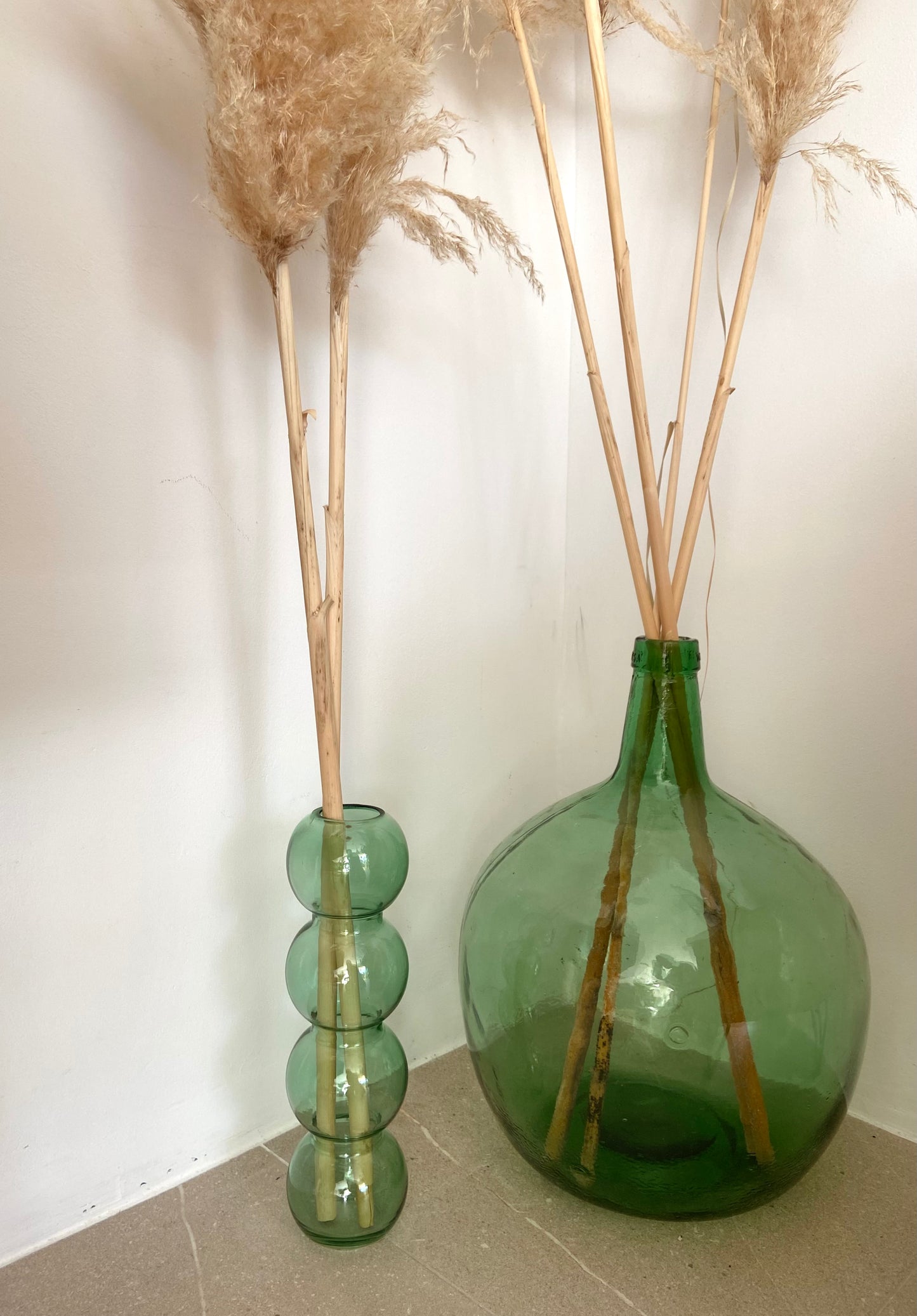 GREEN GLASS BALL VASE