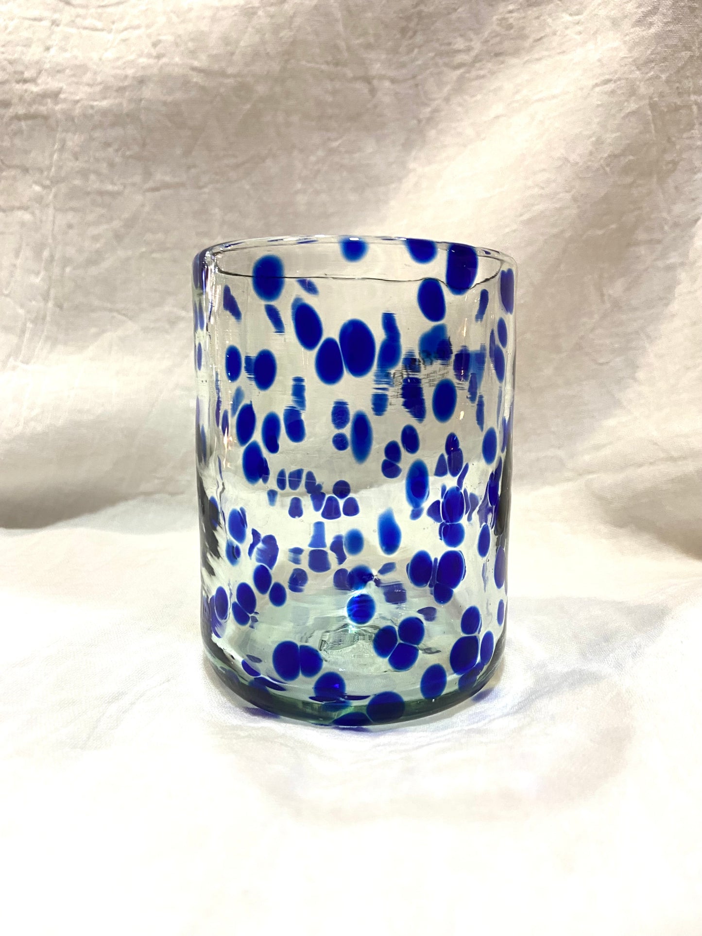 VASO VIDRIO MANCHAS AZULES