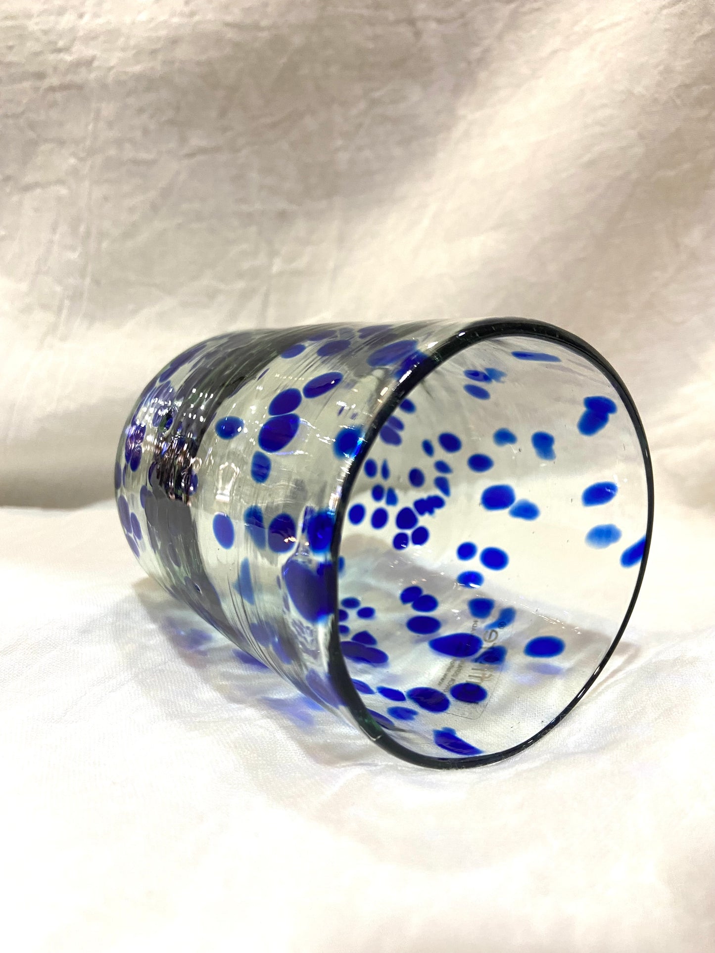 VASO VIDRIO MANCHAS AZULES